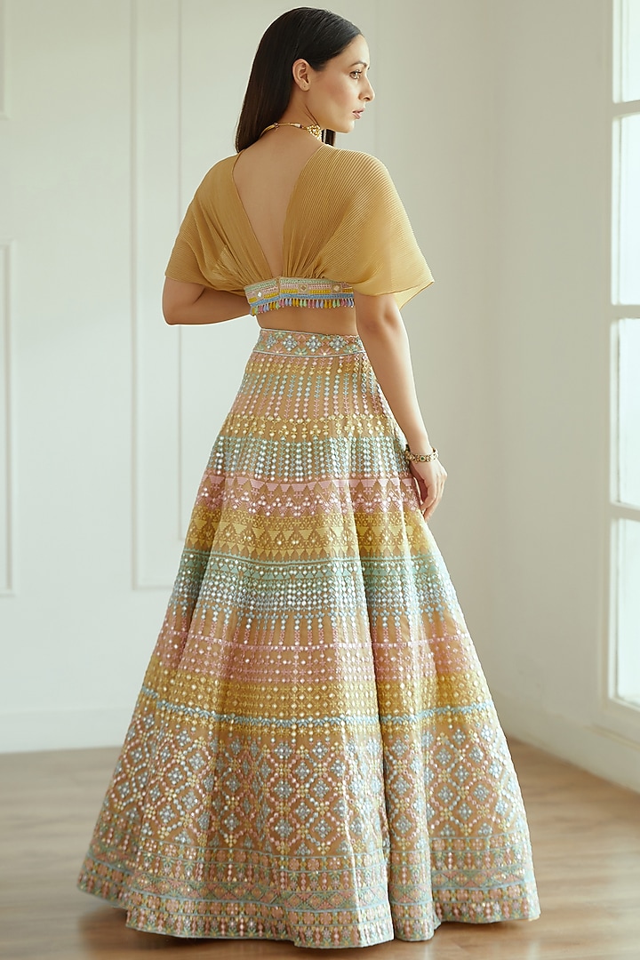 Multi-Colored Mirror Embroidered Wedding Lehenga Set by Studio Iris at Pernia's Pop Up Shop