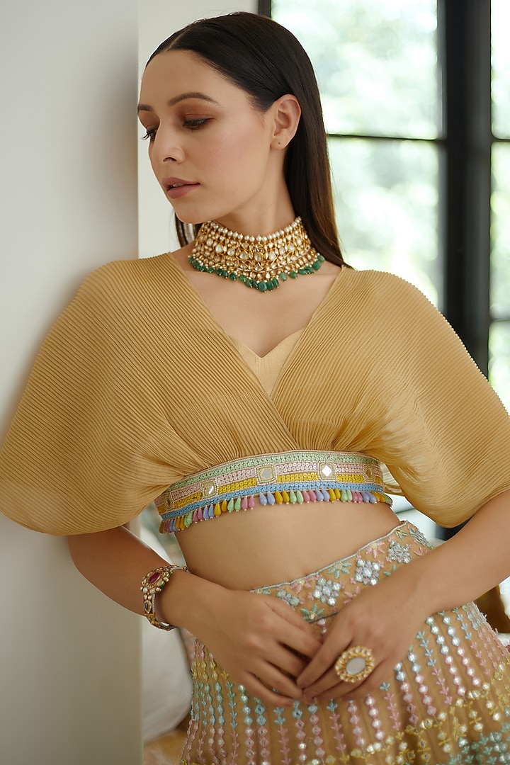 Multi-Colored Mirror Embroidered Wedding Lehenga Set by Studio Iris at Pernia's Pop Up Shop
