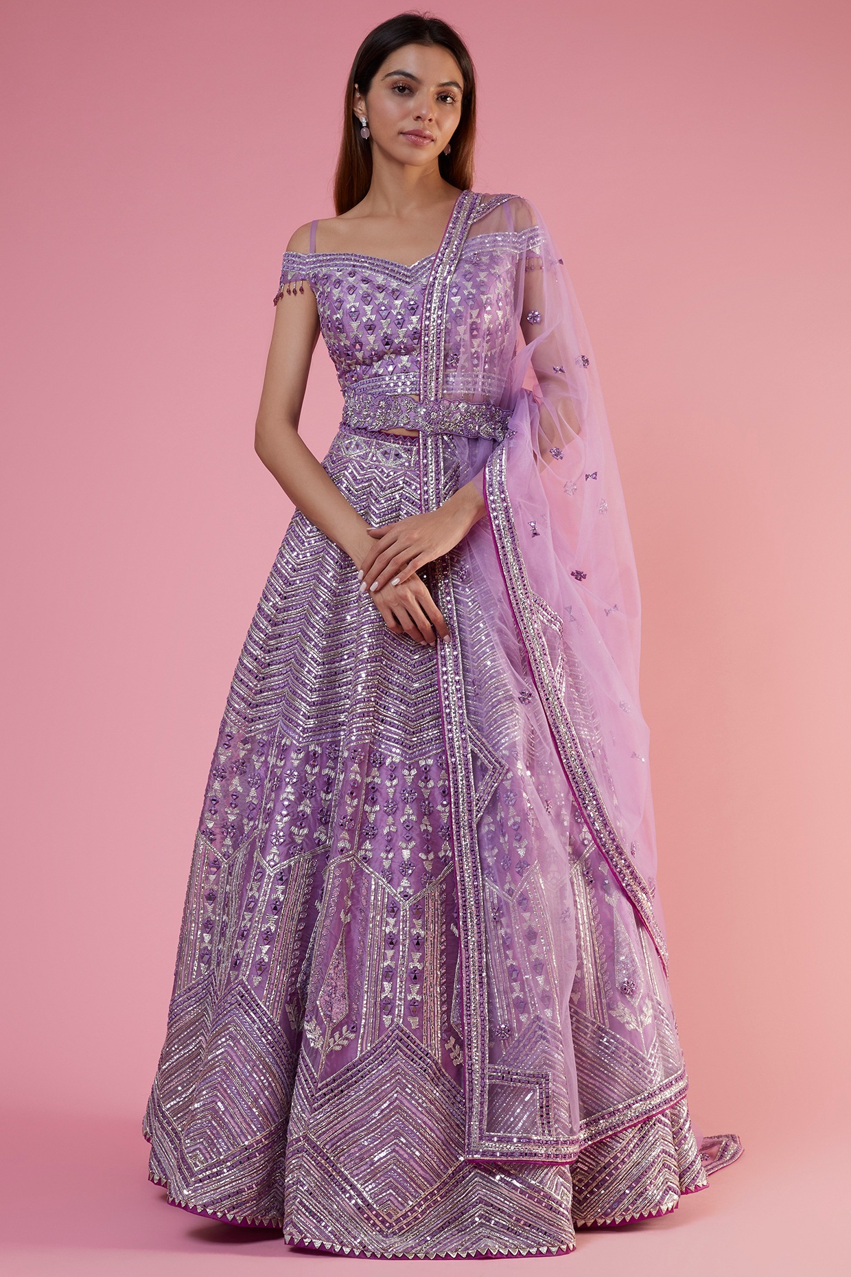 Studio Iris Lilac Organza Embroidered Lehenga Set
