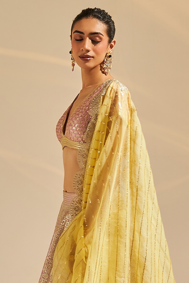 Pastel Pink Eden Embroidered Lehenga Set - Rent