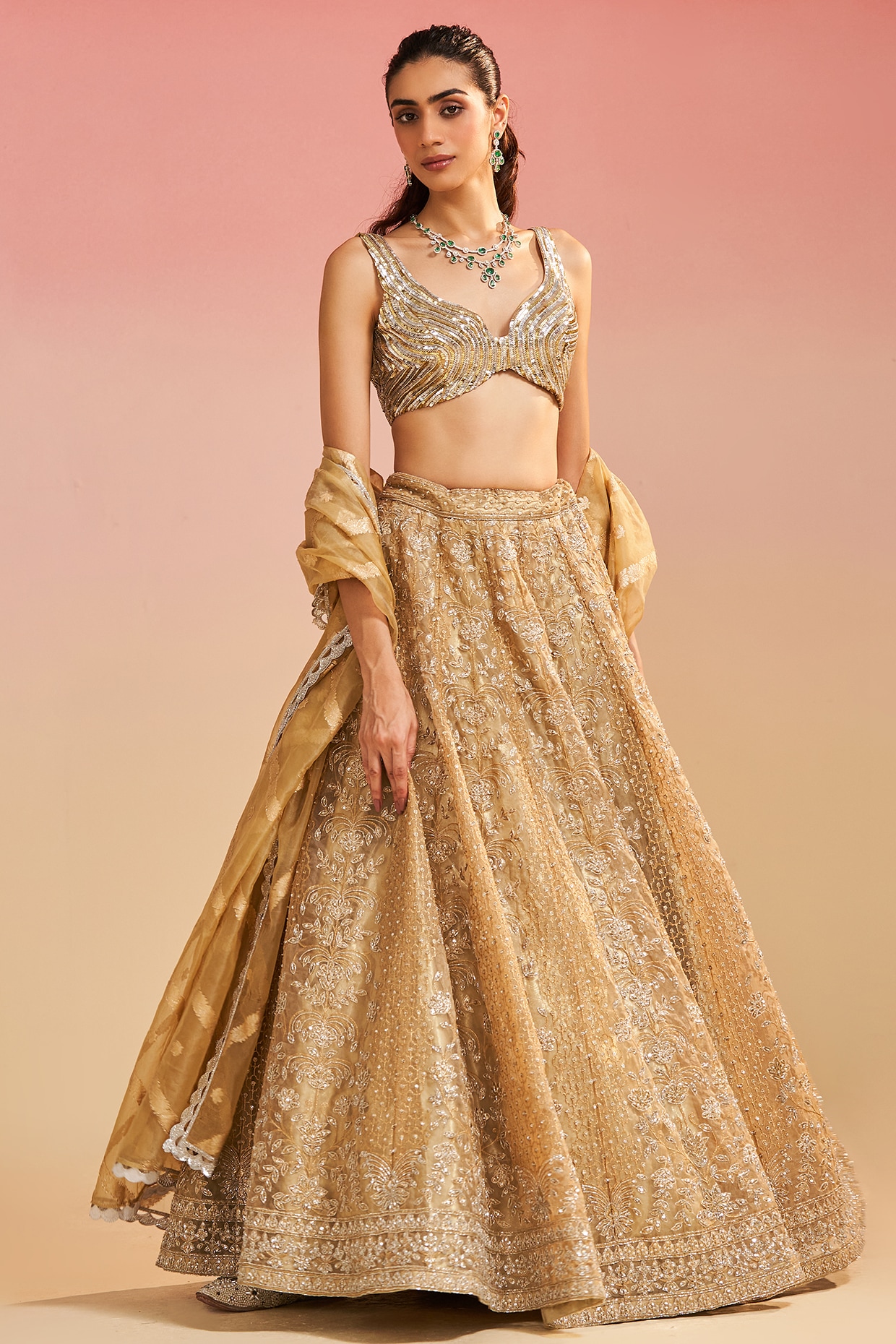 Buy Orange Georgette V Neck Embroidered Bridal Lehenga Set For Women by  Seema Gujral Online at Aza Fashions.
