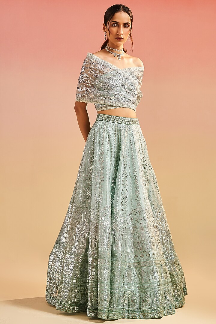 Sea Green Bridal Embroidered Lehenga Blouse Dupatta Set Party & Wedding Collection main image 1