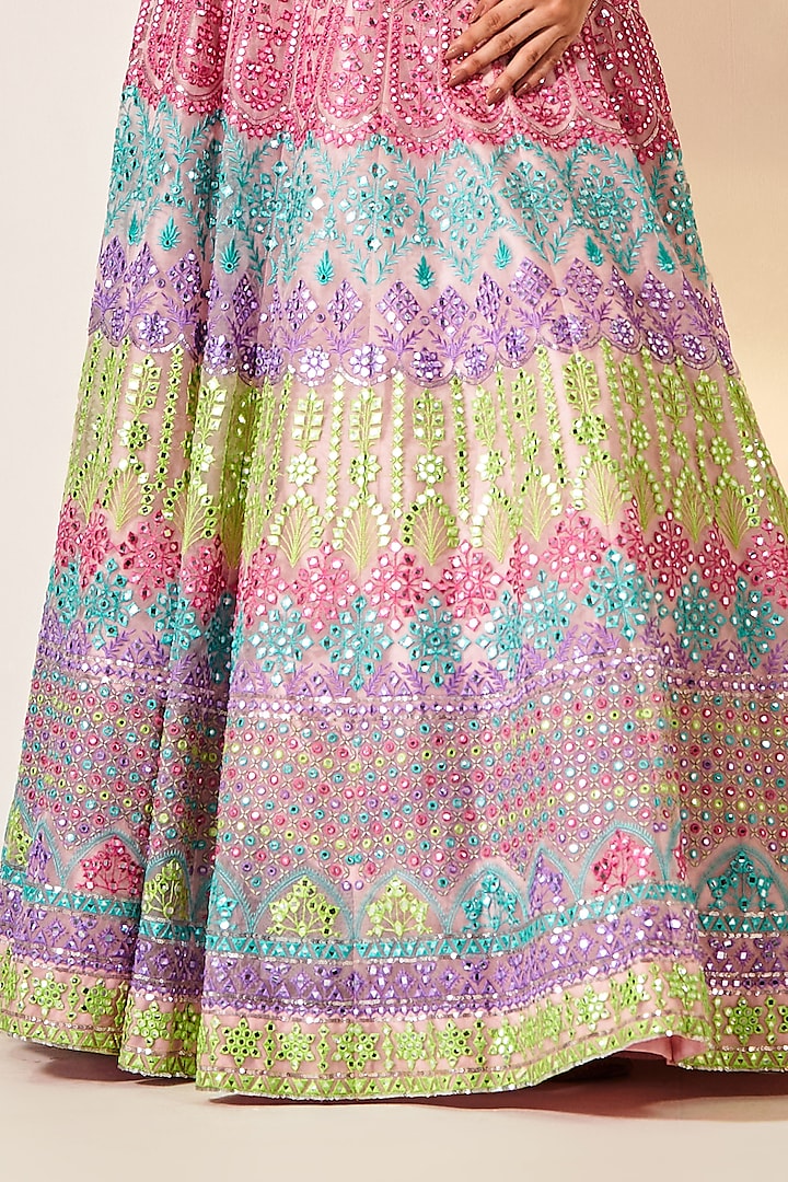 Multi-Colored Organza Mirror Embroidered Wedding Lehenga Set by Studio Iris at Pernia's Pop Up Shop