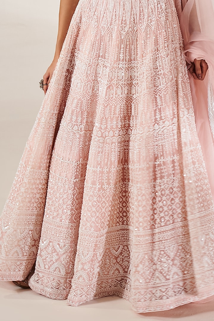 Pink & Orange Pearl Embroidered Lehenga Set