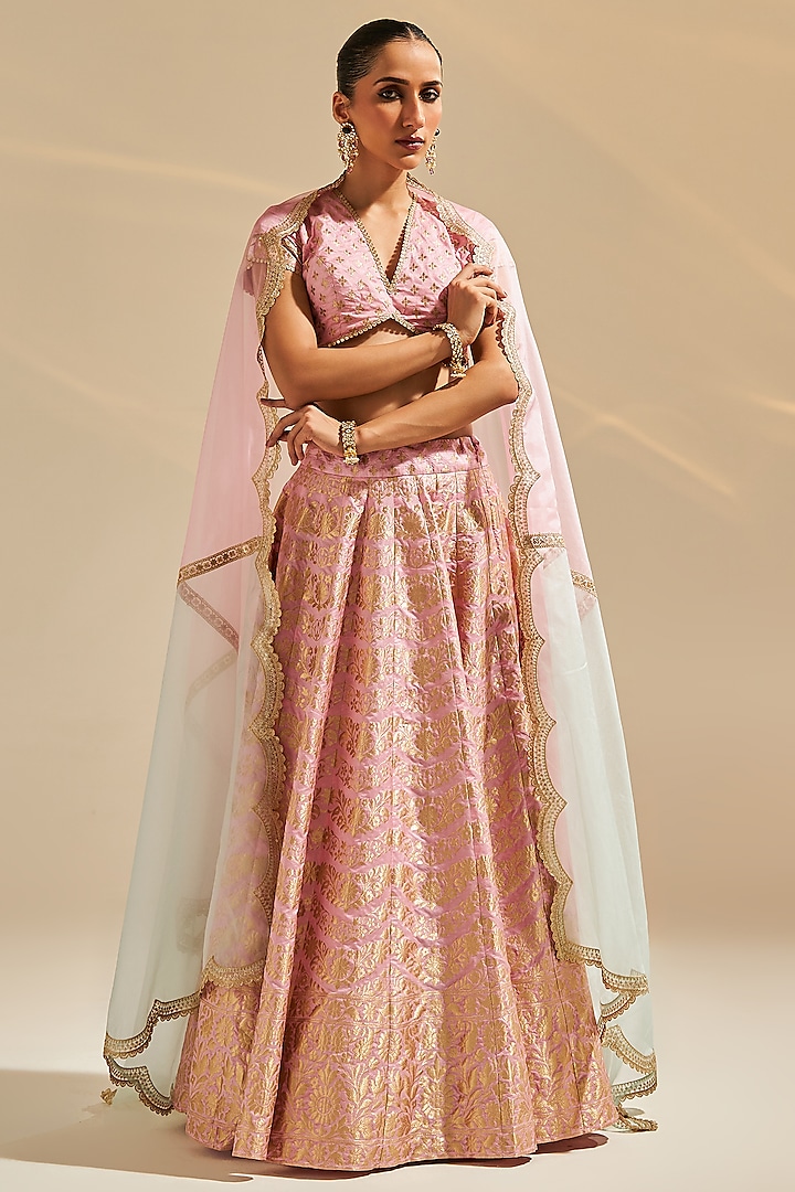 Pink Banarasi Silk Lehenga Set by Studio Iris