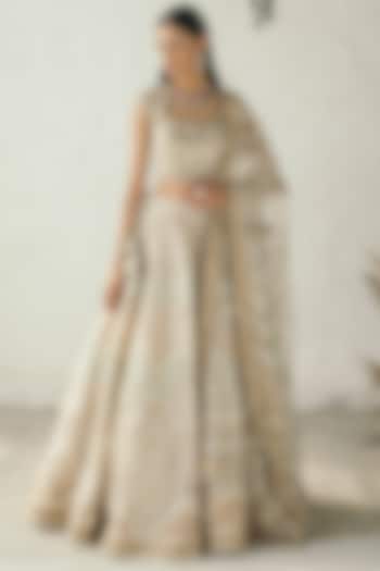 Gold & Copper Hand Embroidered Bridal Lehenga Set by Studio Iris at Pernia's Pop Up Shop