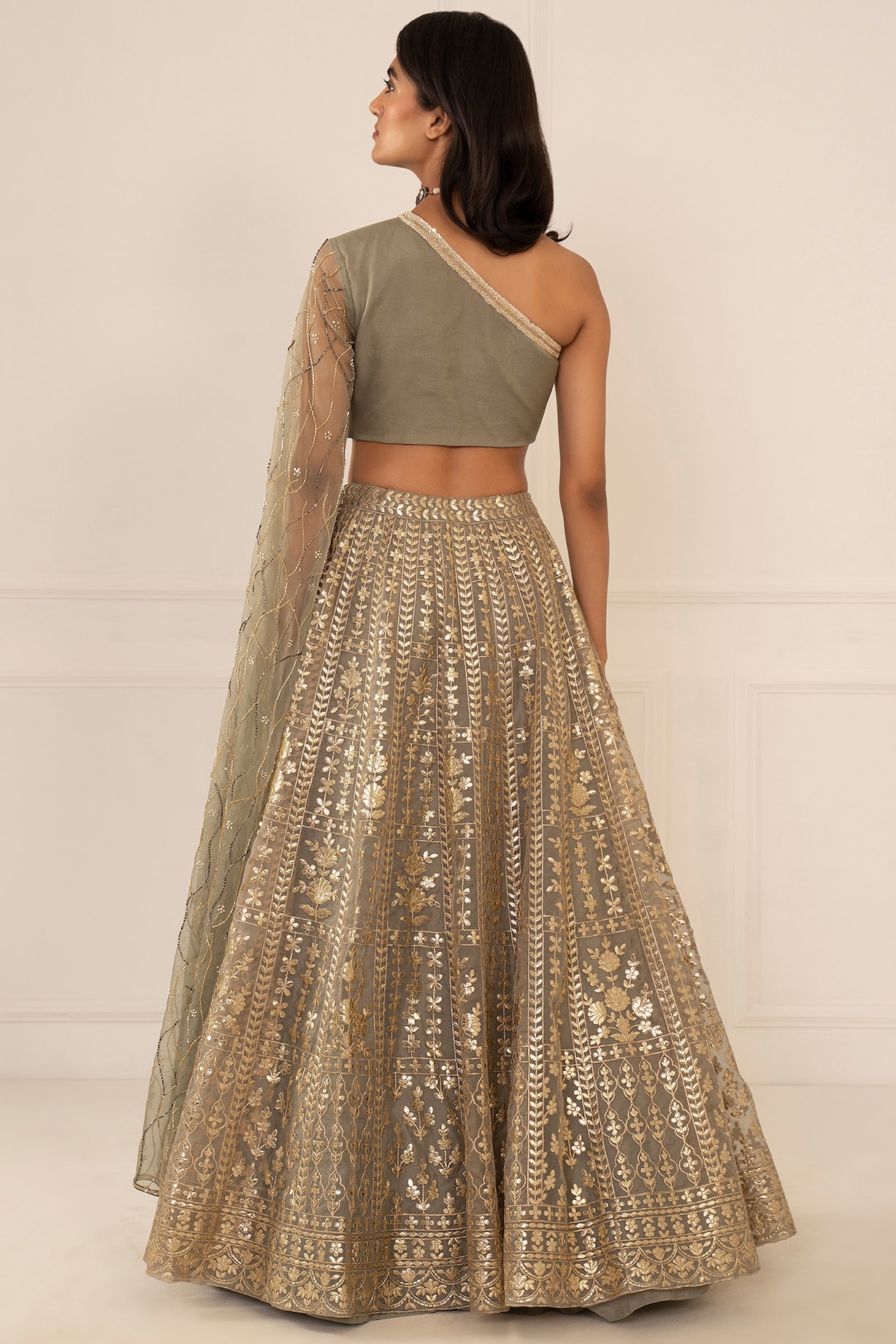 Medium Grey Machine Embroidered Lehenga Set Design by Studio Iris at ...