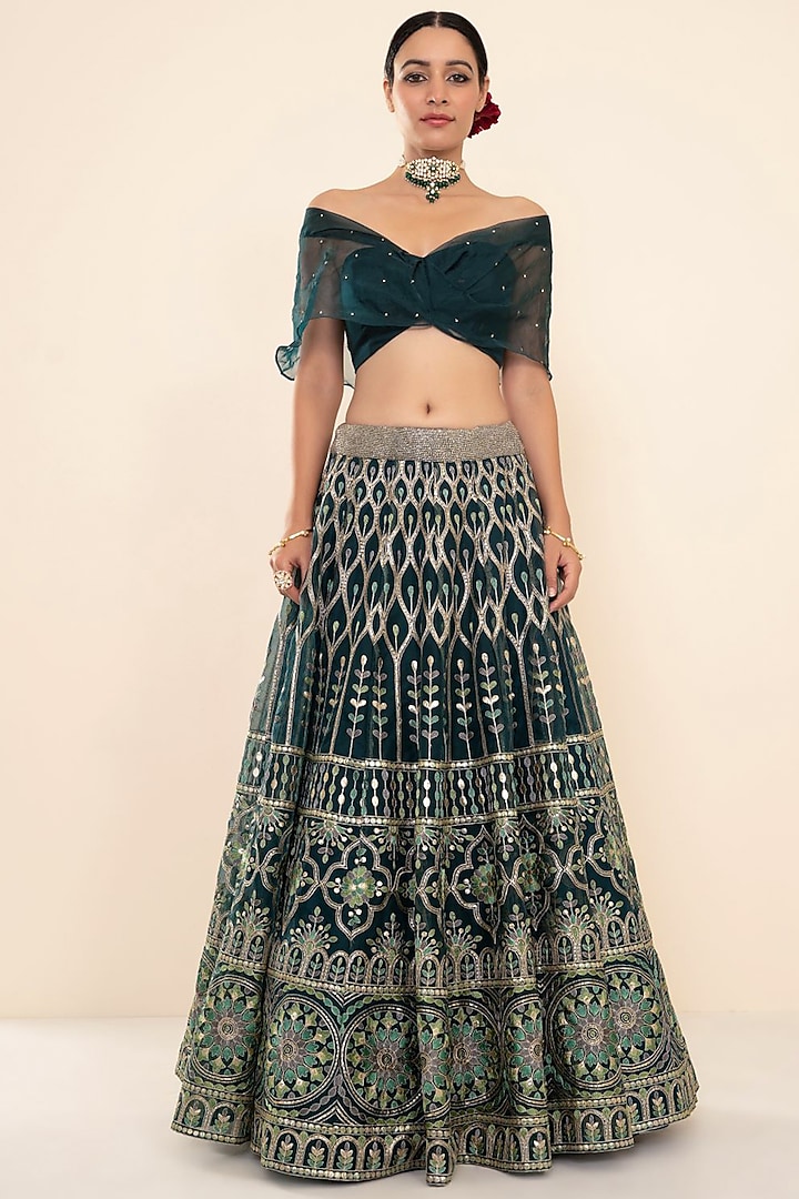 Evergreen Machine Embroidered Wedding Lehenga Set by Studio Iris at Pernia's Pop Up Shop