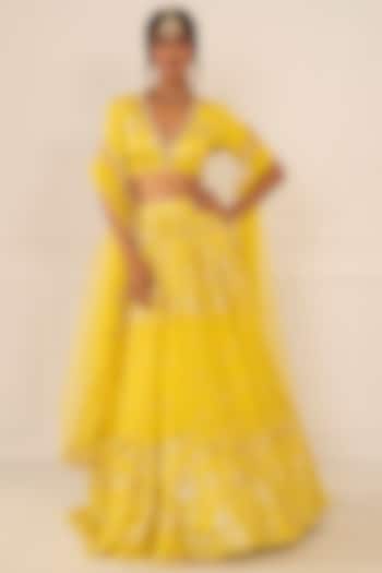 Yellow Sequins Embroidered Lehenga Set by Studio Iris