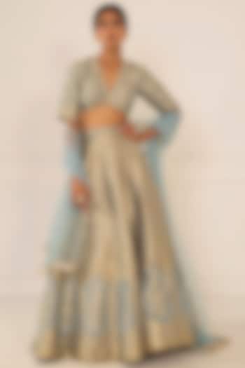 Sky Blue Banarasi Lehenga Set by Studio Iris at Pernia's Pop Up Shop