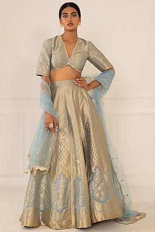 Sky Blue Banarasi Lehenga Set by Studio Iris