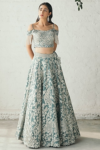 Powder Blue Sequins Embroidered Lehenga Set by Studio Iris