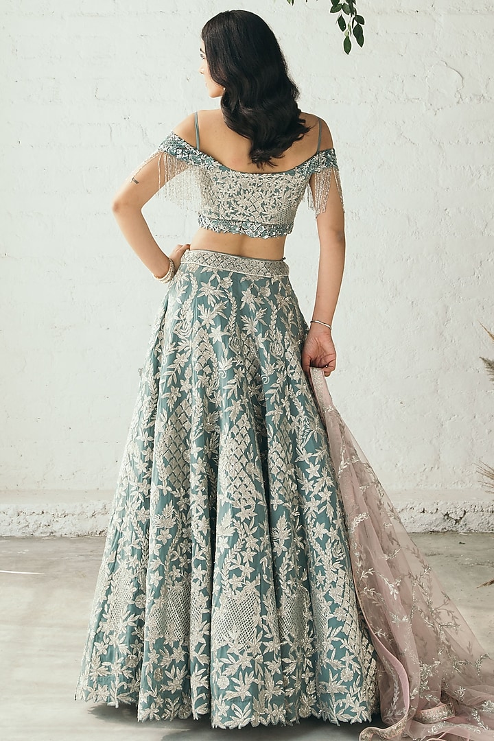 Powder Blue Sequins Embroidered Wedding Lehenga Set by Studio Iris at Pernia's Pop Up Shop