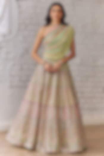 Lime Green Organza Mirror Embroidered Wedding Lehenga Set by Studio Iris at Pernia's Pop Up Shop