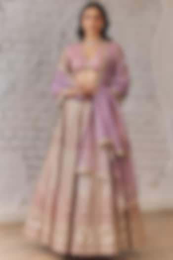 Onion Pink Organza Zari & Sequins Embellished Wedding Lehenga Set by Studio Iris at Pernia's Pop Up Shop