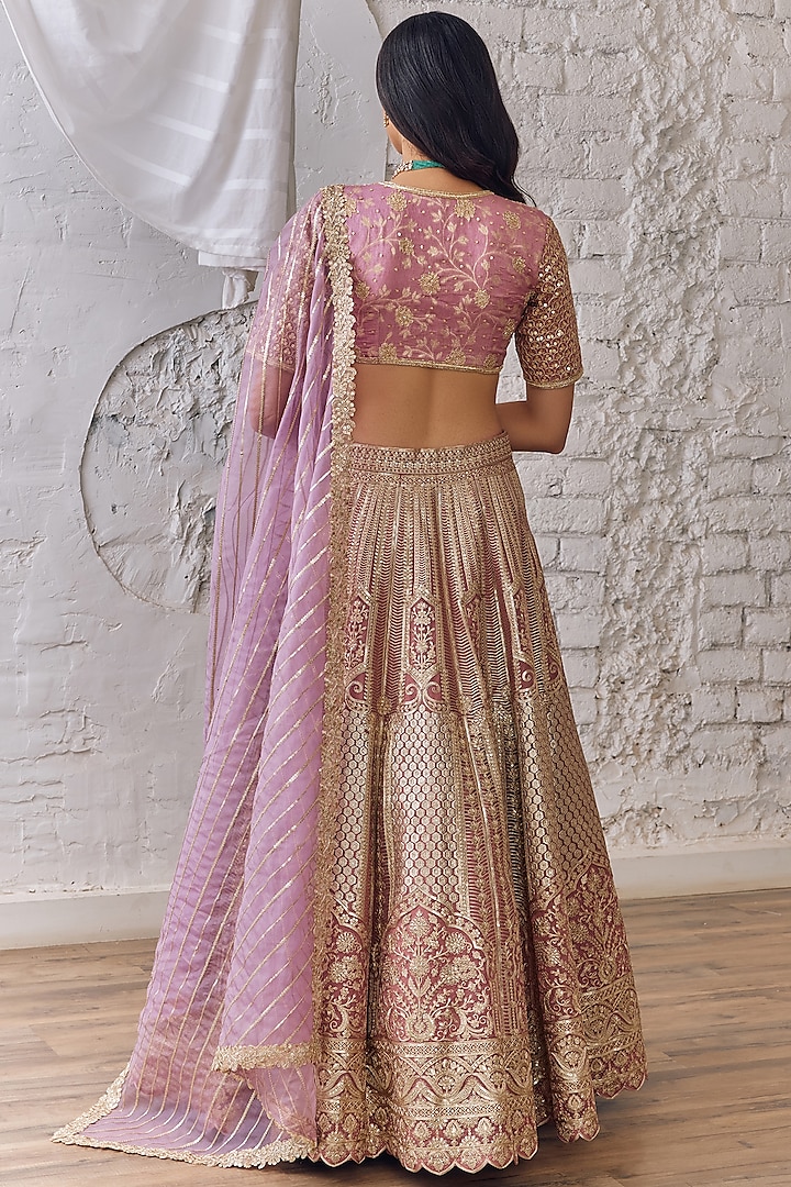 Onion Pink Organza Zari & Sequins Embellished Wedding Lehenga Set by Studio Iris at Pernia's Pop Up Shop