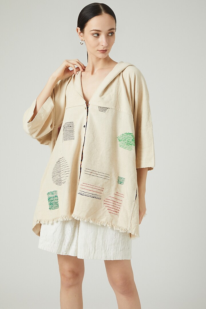 White Geometric Printed Jacket by Iro Iro at Pernia's Pop Up Shop