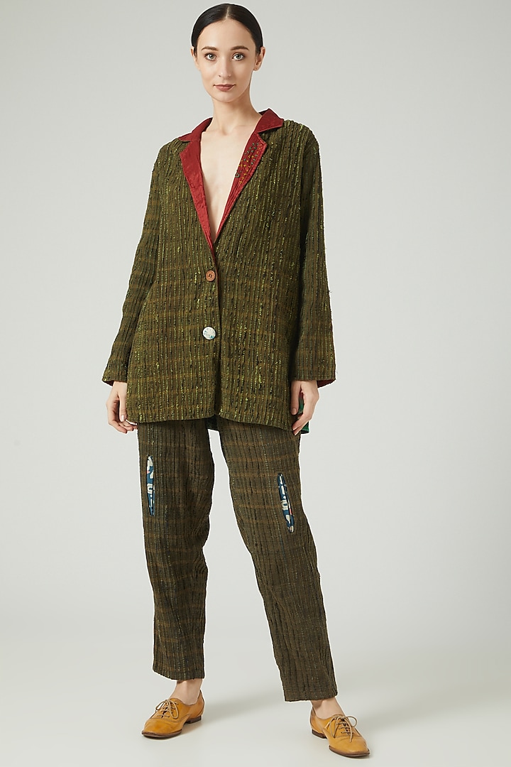 Olive Green Embroidered Jacket by Iro Iro at Pernia's Pop Up Shop