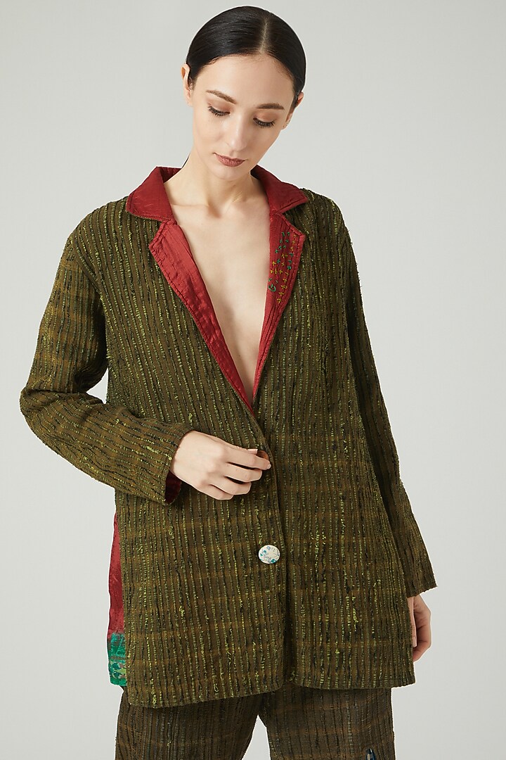 Olive Green Embroidered Jacket by Iro Iro at Pernia's Pop Up Shop
