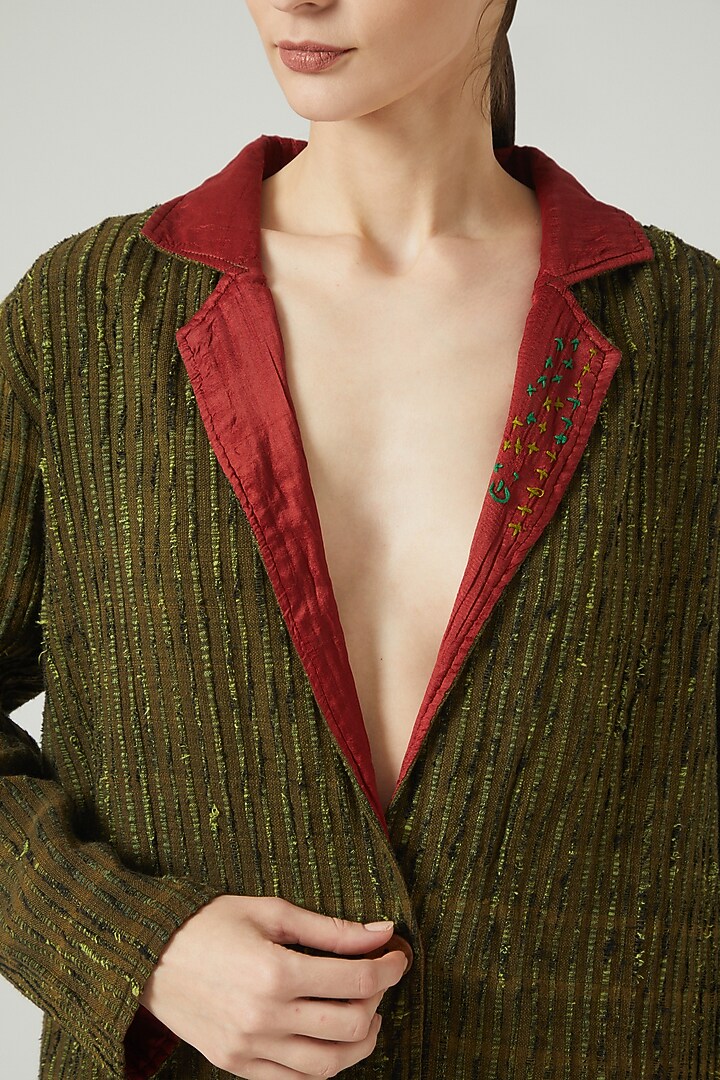 Olive Green Embroidered Jacket by Iro Iro at Pernia's Pop Up Shop