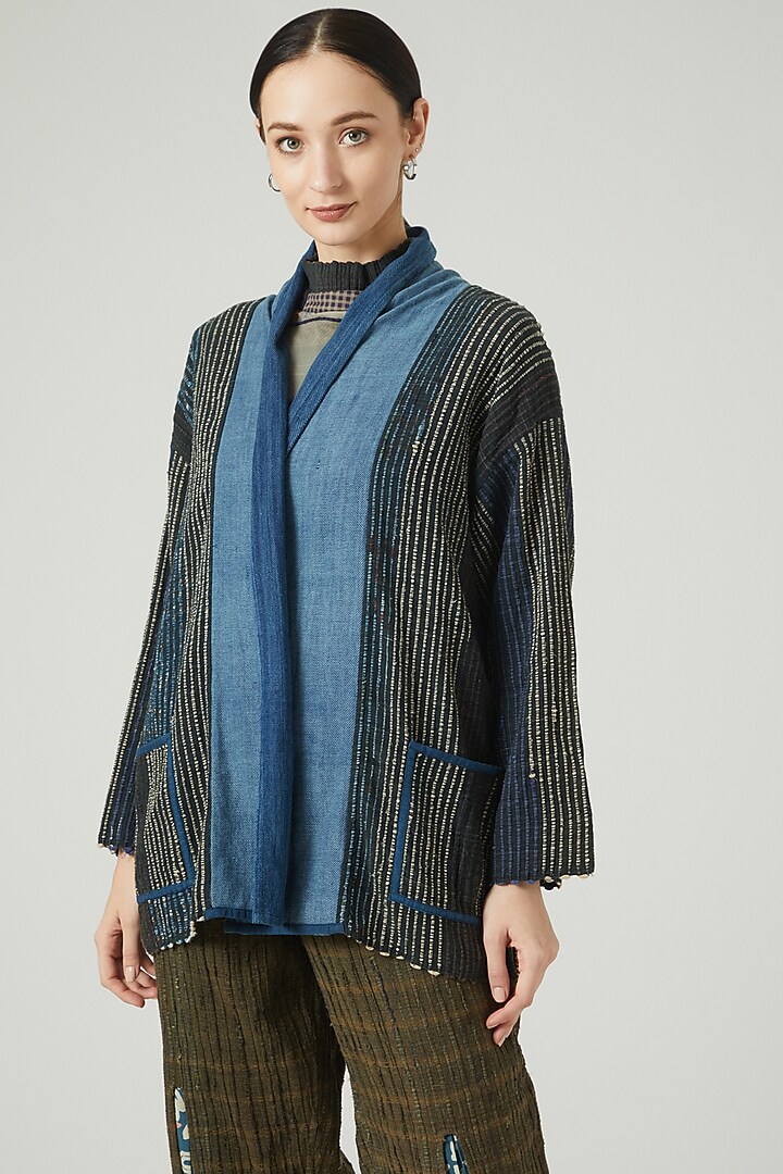 Black Geometric Printed Jacket by Iro Iro at Pernia's Pop Up Shop
