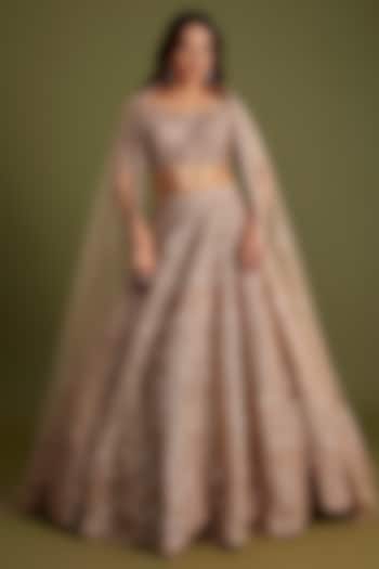 Champagne Pink Organza & Net Bridal Lehenga Set by Studio Iris at Pernia's Pop Up Shop