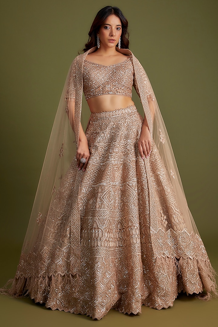 Champagne Pink Organza & Net Bridal Lehenga Set by Studio Iris at Pernia's Pop Up Shop