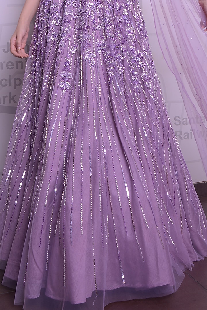 Lavender Net Crystal & Sequins Embroidered Bridal Lehenga Set by Isa by Dolly Wahal at Pernia's Pop Up Shop