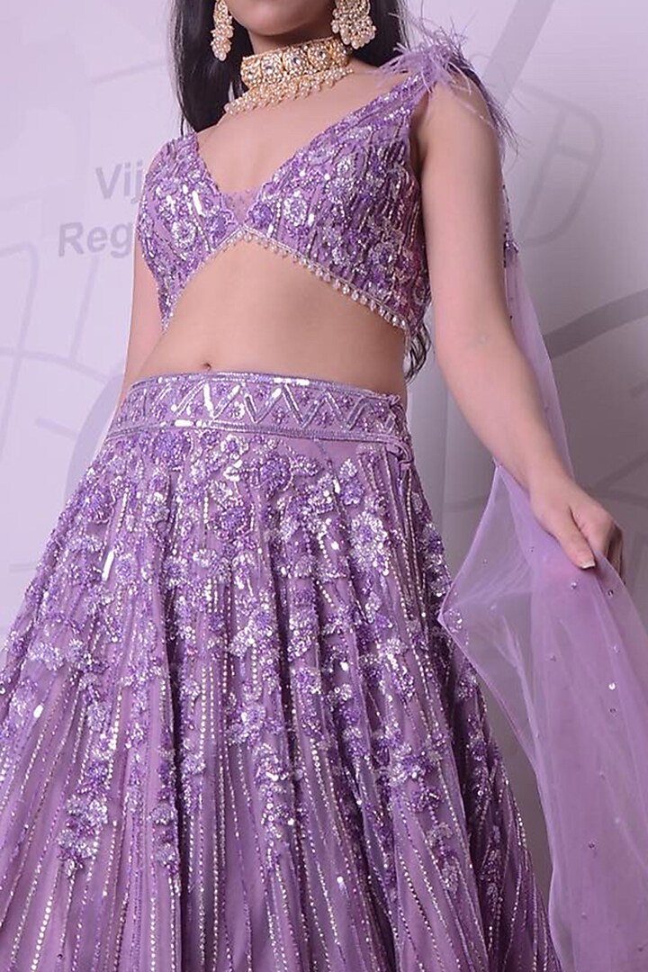 Lavender Net Crystal & Sequins Embroidered Bridal Lehenga Set by Isa by Dolly Wahal at Pernia's Pop Up Shop