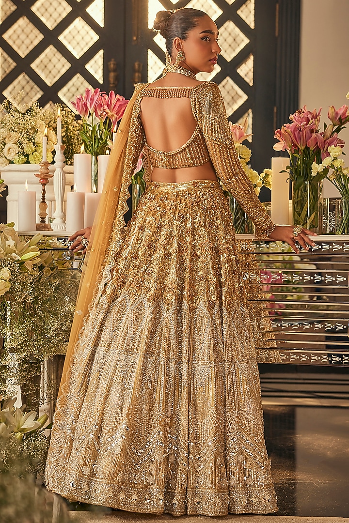 Gold & Silver Ombre Net Sequins Embroidered Bridal Lehenga Set by Isa by Dolly Wahal at Pernia's Pop Up Shop