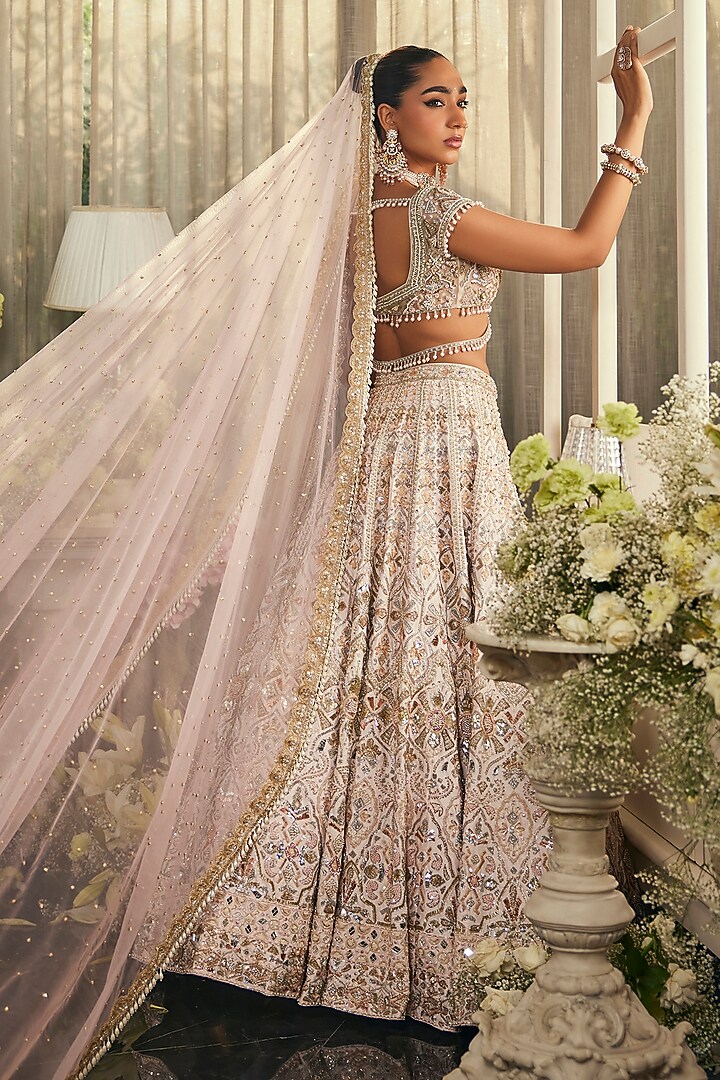 Blush Pink Raw Silk Sequins & Zardosi Embroidered Bridal Lehenga Set by Isa by Dolly Wahal at Pernia's Pop Up Shop