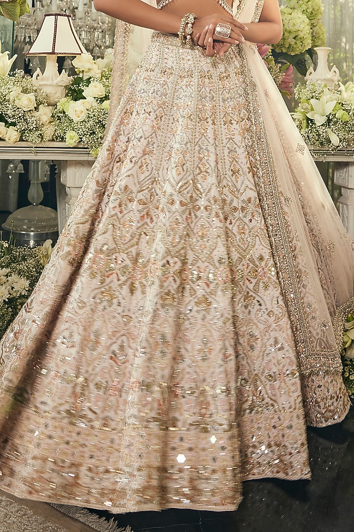 Blush Pink Raw Silk Sequins & Zardosi Embroidered Bridal Lehenga Set by Isa by Dolly Wahal at Pernia's Pop Up Shop