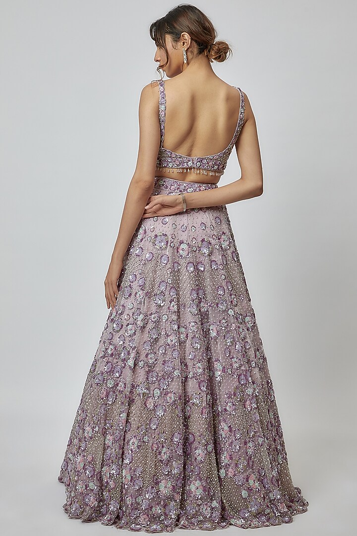 Lilac Net Embroidered Bridal Lehenga Set by Isa by Dolly Wahal at Pernia's Pop Up Shop