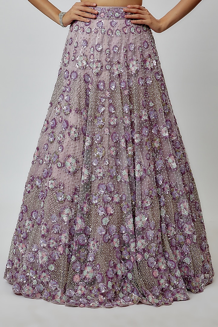 Lilac Net Embroidered Bridal Lehenga Set by Isa by Dolly Wahal at Pernia's Pop Up Shop