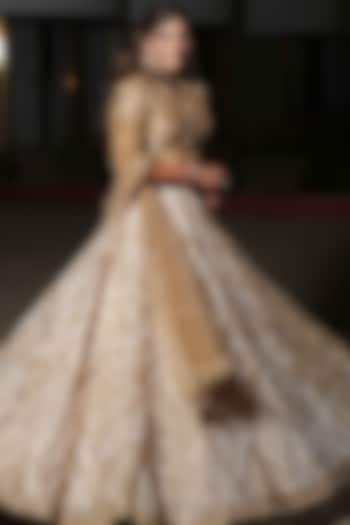 Cream & Gold Tissue Hand Embroidered Bridal Lehenga Set by Isa by Dolly Wahal at Pernia's Pop Up Shop