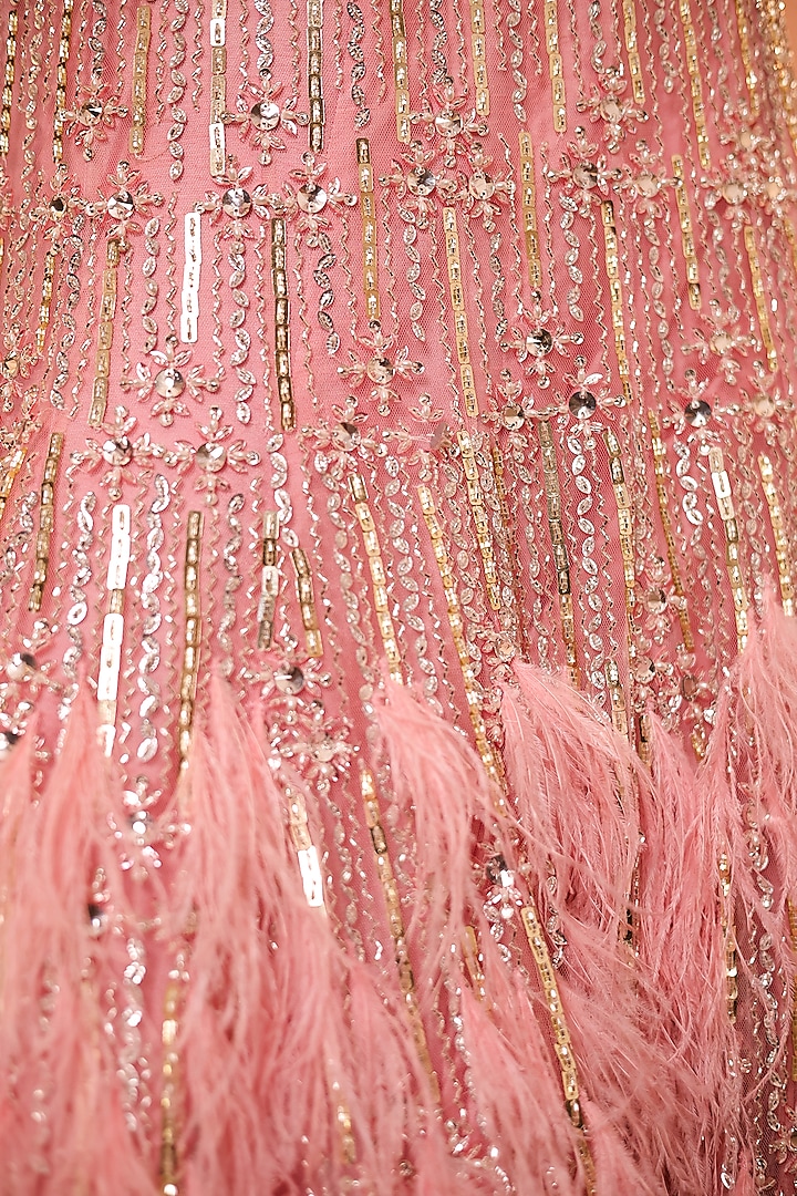 Pink Net Cutdana & Crystal Embroidered Bridal Lehenga Set by Isa by Dolly Wahal at Pernia's Pop Up Shop