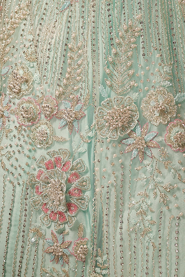 Sea Green Net Hand Embroidered Bridal Lehenga Set by Isa by Dolly Wahal at Pernia's Pop Up Shop