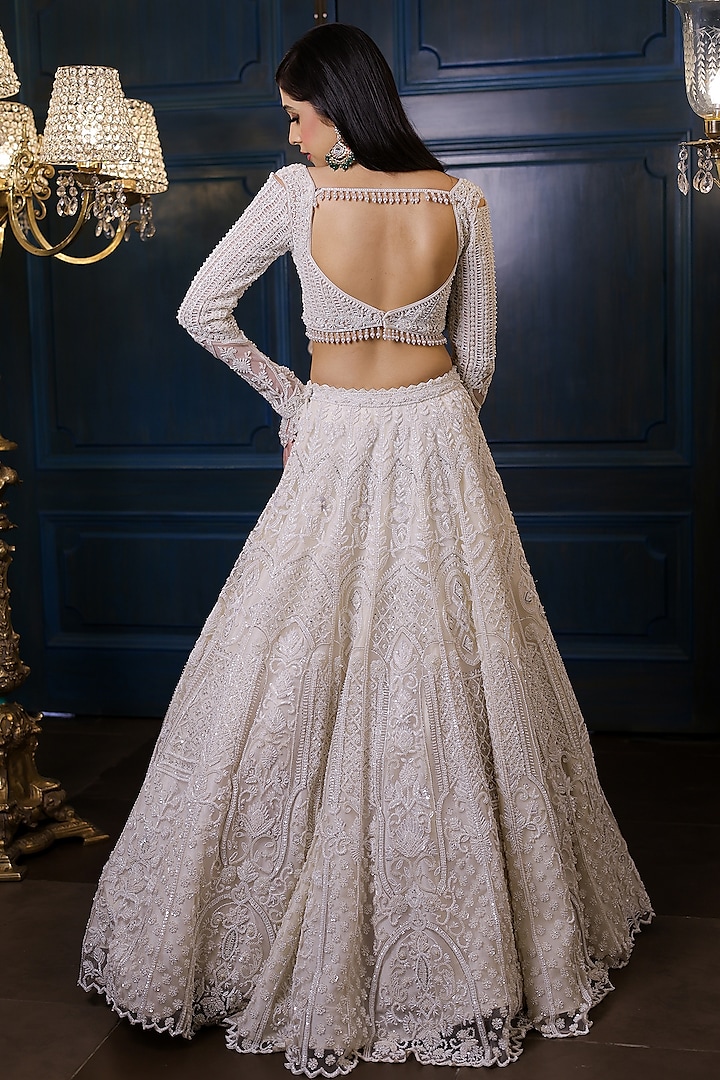 Exquisite Ivory Embroidered Sequins Net Lehenga Timeless Elegance for Weddings & Celebrations