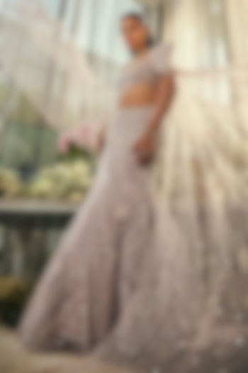 Lavender Net Sequins & Cudana Embroidered Mermaid Bridal Lehenga Set by Isa by Dolly Wahal at Pernia's Pop Up Shop