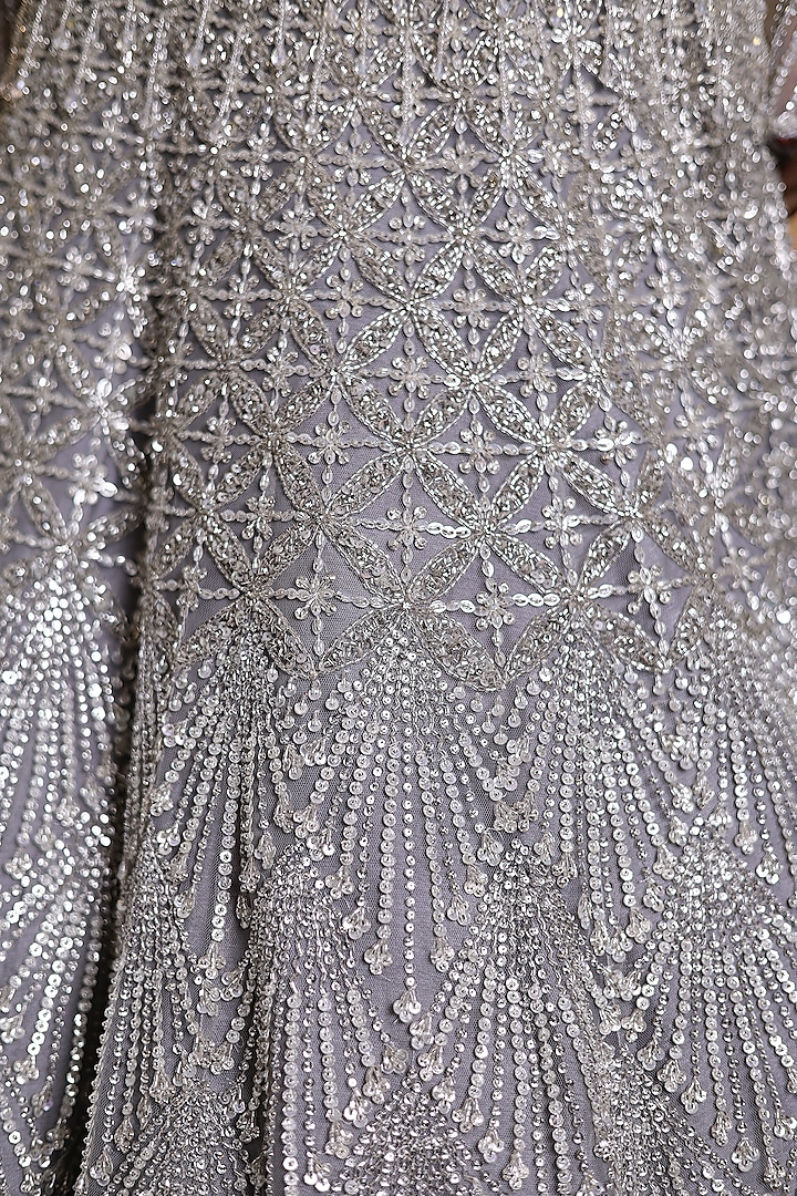 Silver Net Sequins & Cutdana Embroidered Bridal Lehenga Set by Isa by Dolly Wahal at Pernia's Pop Up Shop