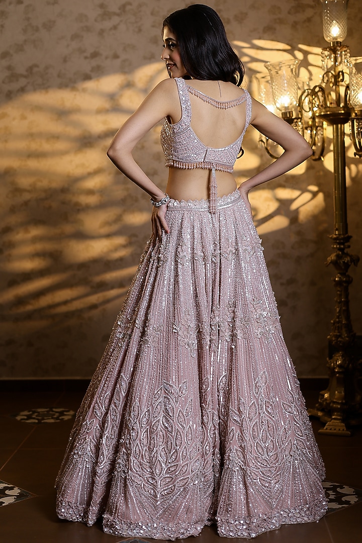 Powder Pink Organza Silk Hand Embroidered Bridal Lehenga Set by Isa by Dolly Wahal at Pernia's Pop Up Shop