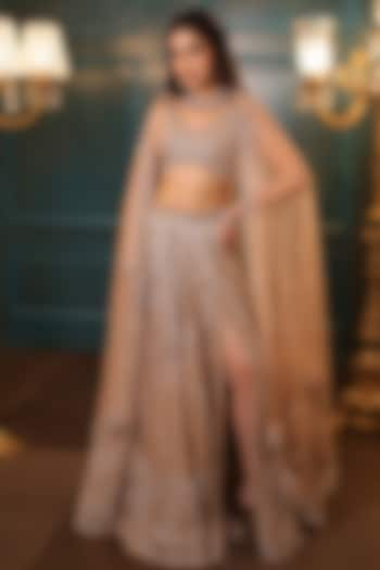 Nude Net Sequins & Cutdana Embroidered Bridal Lehenga Set by Isa by Dolly Wahal at Pernia's Pop Up Shop