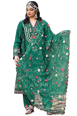 Emerald Chanderi Mirror Work Kurta Set by Isha & Anshul