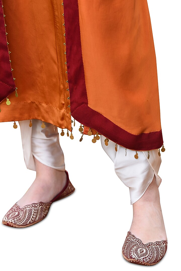 Rust Bamberg Satin Embroidered Kaftan Set by Isha & Anshul at Pernia's Pop Up Shop