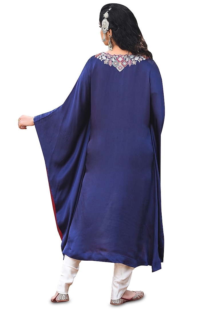 Blue Bamberg Satin Embroidered Kaftan Set by Isha & Anshul at Pernia's Pop Up Shop