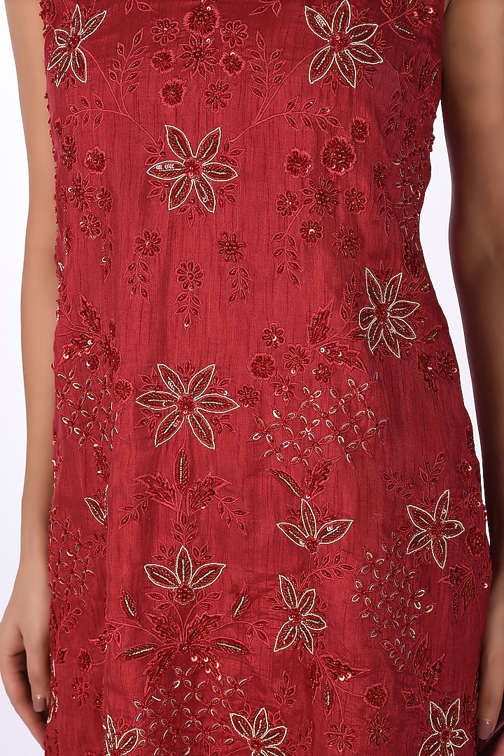 Red Chinon Crushed Wedding Sharara Set by Isha & Anshul at Pernia's Pop Up Shop