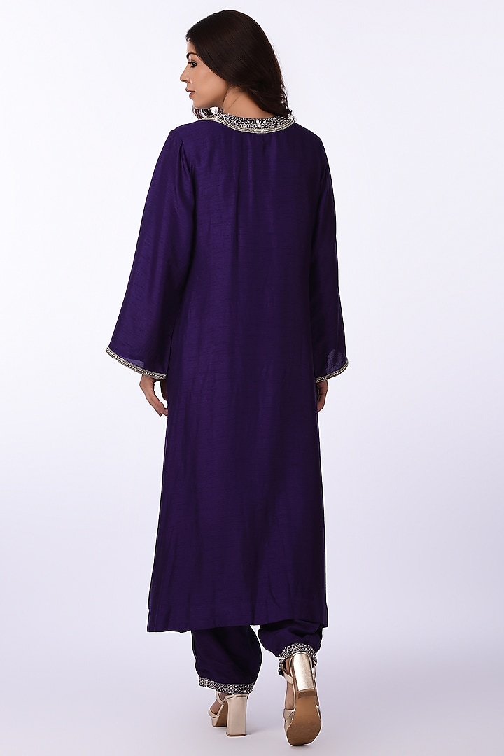 Purple Raw Silk Zari Thread Embroidered Kurta Set by Isha & Anshul at Pernia's Pop Up Shop