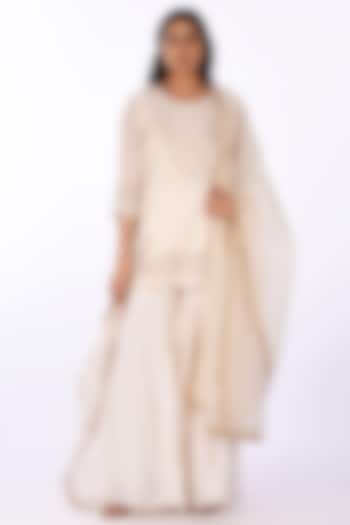 Ivory Raw Crushed Cotton Silk Party Wear Sharara Set by Isha & Anshul at Pernia's Pop Up Shop