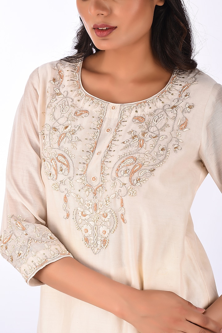 Ivory Raw Crushed Cotton Silk Party Wear Sharara Set by Isha & Anshul at Pernia's Pop Up Shop