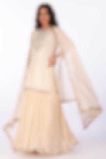 Ivory Raw Crushed Cotton Silk Party Wear Sharara Set by Isha & Anshul at Pernia's Pop Up Shop